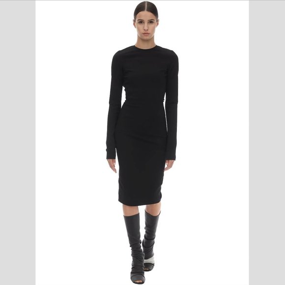 Rick Owens Dresses & Skirts - RICK OWENS Long Sleeve Bodycon Midi Cut Out Back Black Stretch Dress Size 6